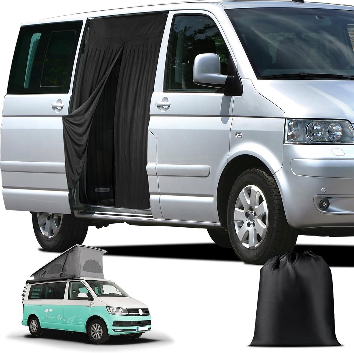 Magnetische insectenhor op maat gemaakt voor VW T6, tweelaags auto-insectennet, muggennet voor schuifdeur, ritssluiting in het midden, insectengaas