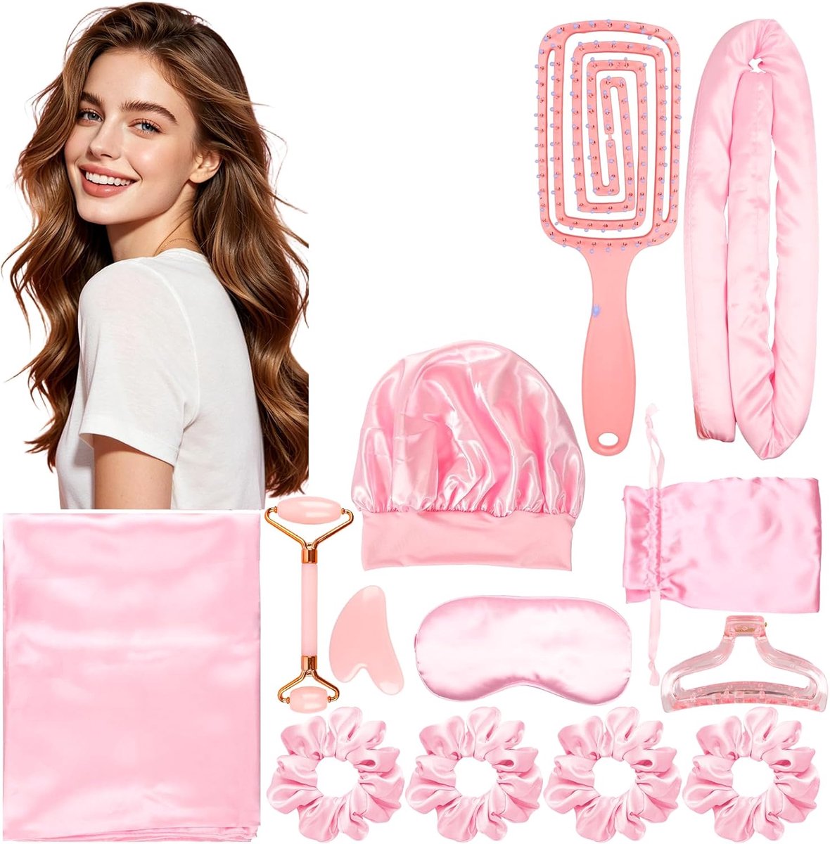 13-delige set krullen zonder hitte, heatless curls, krulspelden 's nachts | Heatless Curls Haarband met slaapmuts en scrunchies voor lang medium haar, haarkrultang doe-het-zelf haar krulband kapselset