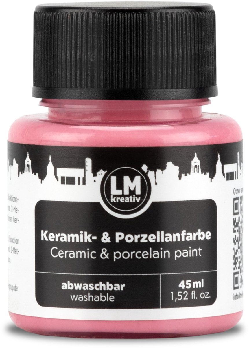 LM-Kreativ Porselein en Glasverf - Dekkende verf - Op Waterbasis - Hittebestendig - Roze - 45 ml
