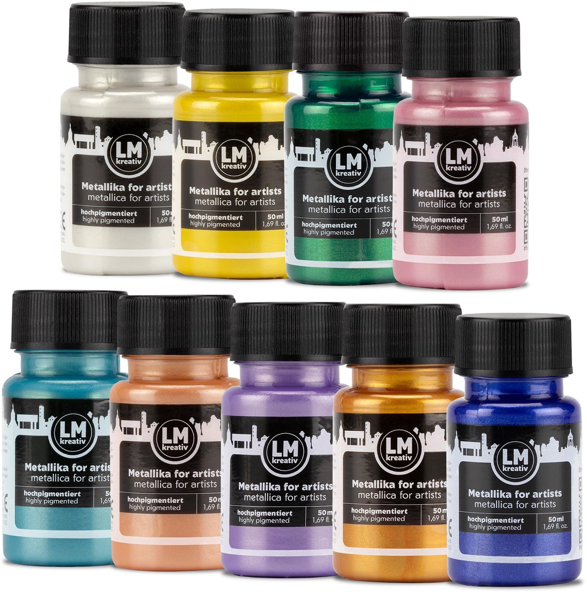 LM-Kreativ Metallika for Artists - Metallic acrylverf set Color Pop - 9 x 50 ml - hoge dekking en lichtvast