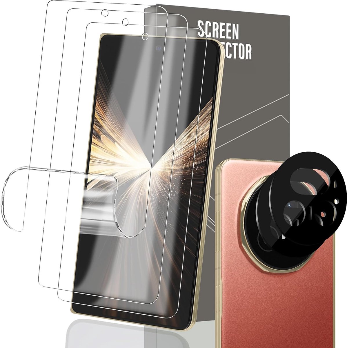 Displaybeschermfolie voor Honor Magic V5 – 3 stuks flexibele folie + 2 stuk camerabeschermer van gehard glas, krasbestendig, HD helder