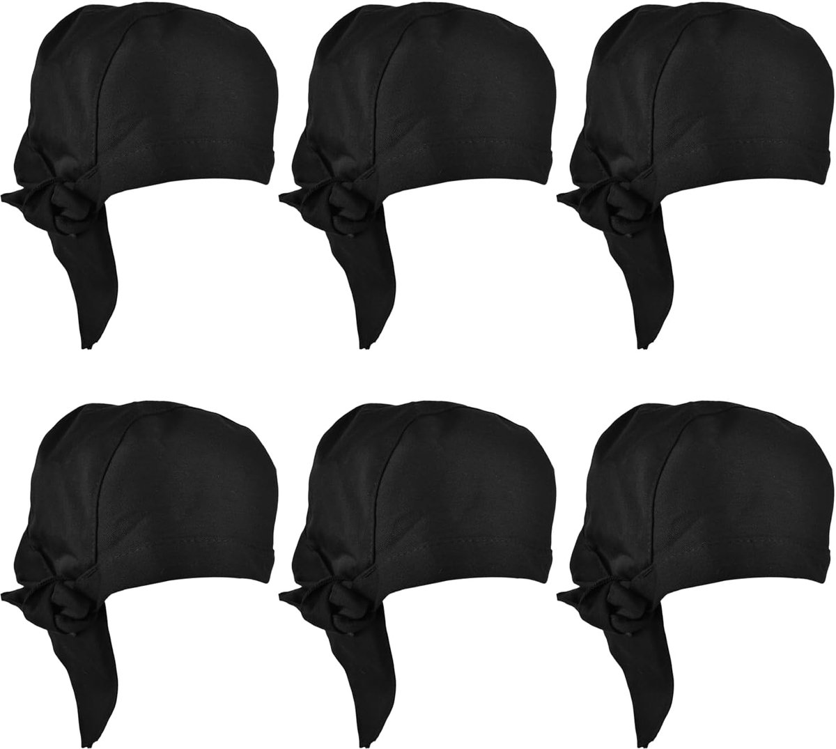 Set van 6 Kookmutsen: Kookmuts Heren Dames Verstelbare Bandana, Kookmuts Zwart Hygiënekappe Ademend Werkmuts, Kookmuts voor Restaurants, Hotels, Scholen, Keukens