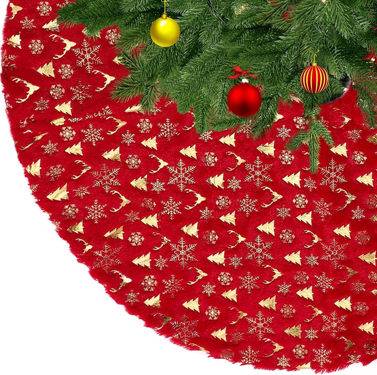 Zwarte kerstboomrok Nepbont dikke kerstboomrok met zilveren pailletten sneeuwvlok kerstboommat kerstboom vloerbeschermer, zwart met zilveren pailletten