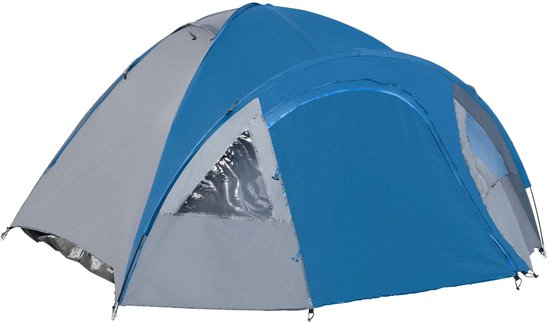 Campingtent 300x250x130cm Blauwgrijs Winddicht Koudebestendig UV-bestendig Dubbellaags Ontwerp Met Horren, Haringen, Tuilijnen en 2 Binnenzakken Stabiel Duurzaam Glasvezelstang Geschikt voor Buitencamping — afbeelding 2