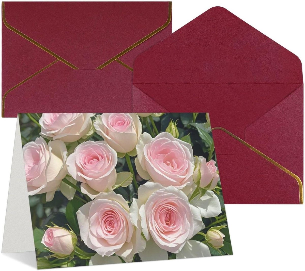 Wenskaarten met Rozen - Blanco kaarten Notitiekaarten - Alle Gelegenheden - Parelmoer Papier - 11.5 x 16 cm - Donkerrood