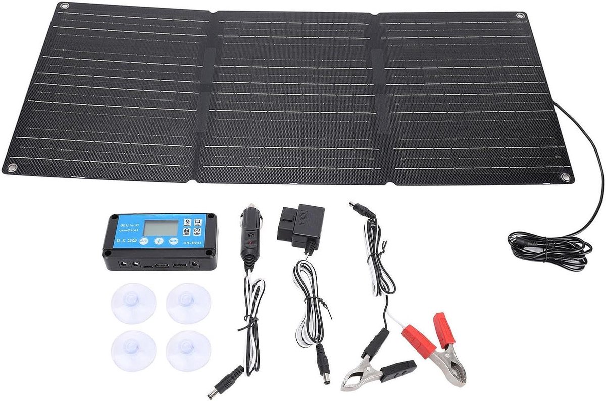 Draagbaar Zonnepaneel - Opvouwbare Zonnepaneel - Kamperen Buiten - Hoog Rendement Conversie - 100W - Zwart