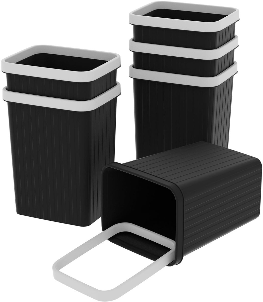 SnelShoppen - Cetomo 8.2L 6 Set Afvalmanden Prullenbakken Vuilnisbakken Papierbakken Zwart voor Badkamers Keuken Thuiskantoren Slaapzalen