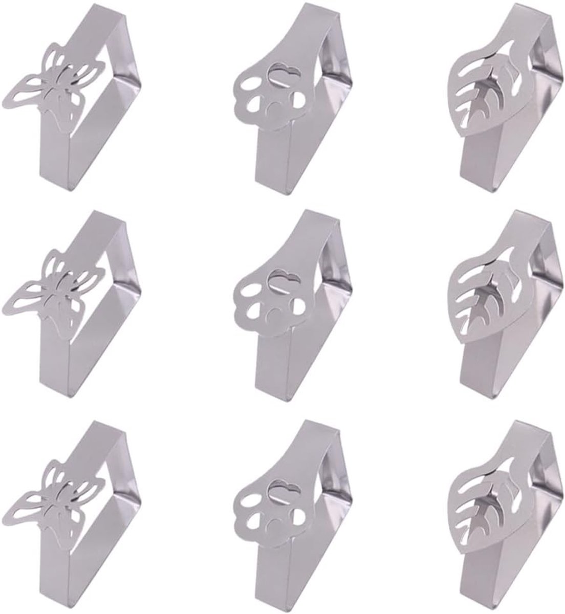 SnelShoppen - 9 Pcs RVS Tafelkleed Gewichten, Sterke Tafel Clips, Roestvrij Staal Decoratieve Klemmen, Blad Design voor Feest, Bruiloft, Camping, Pick