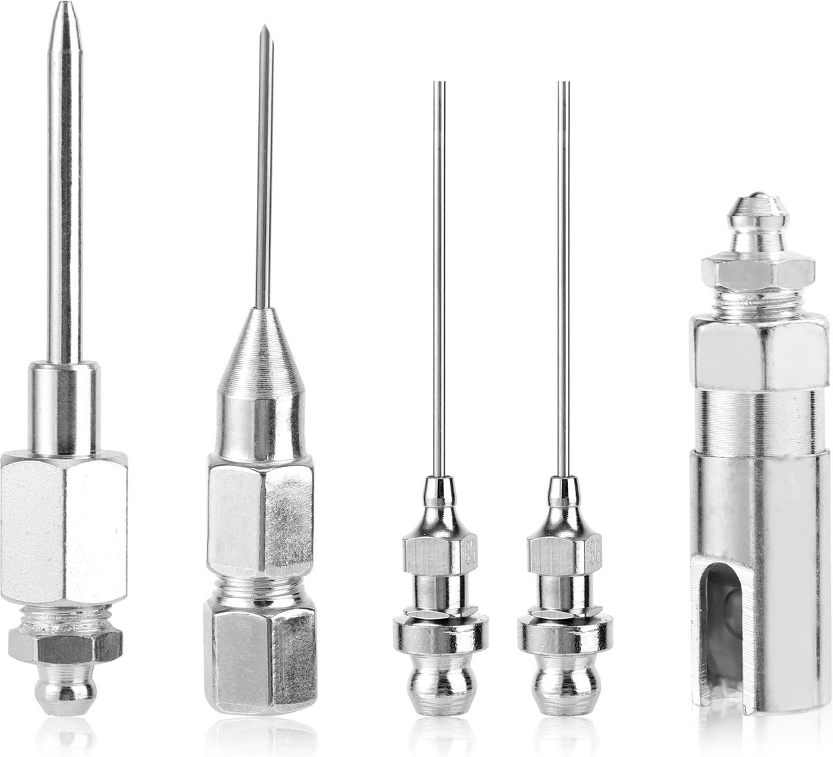 5 Delige Vetspuit Naaldpunt Set, Vetspuit Naald Dispenser van gehard Staal Injectie Gereedschap voor Gebruik in Smalle Ruimtes en Diepe Gaten in Metaal