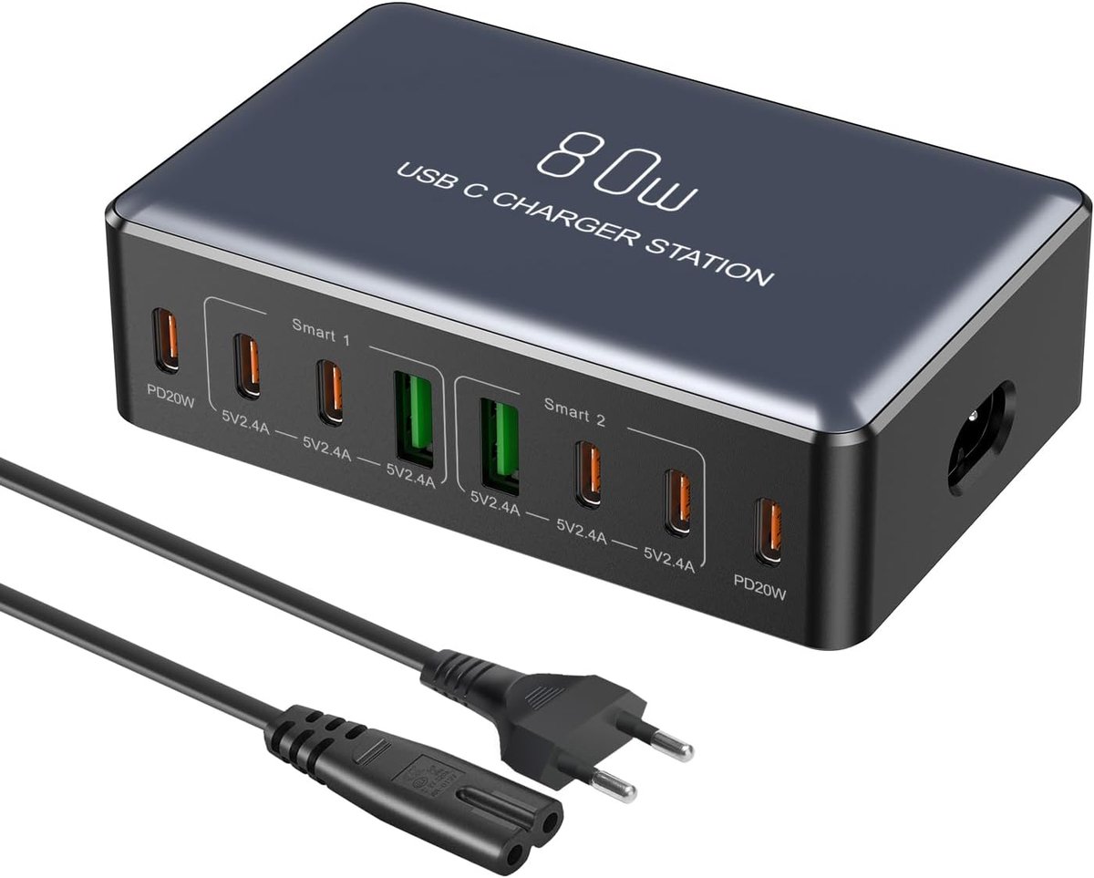C lader 6 poorten totaal 80 watt USB-voedingsadapter met meerdere 20W