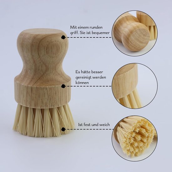 2 stuks groenteborstels, ronde houten champignonborstel, afwasborstel, pannen, afwasborstel, potborstel, keukenspoelbak voor reiniging — afbeelding 4