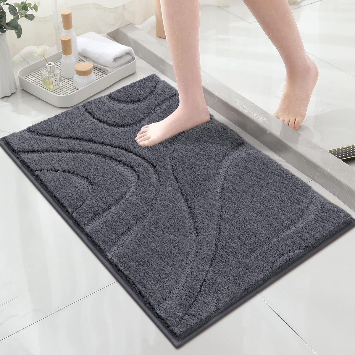 Antislip badkamertapijt, 50 x 80 cm, badmat van microvezel, pluizig en zacht, super absorberend, machinewasbaar, ideaal voor douche en badkuip, donkergrijs