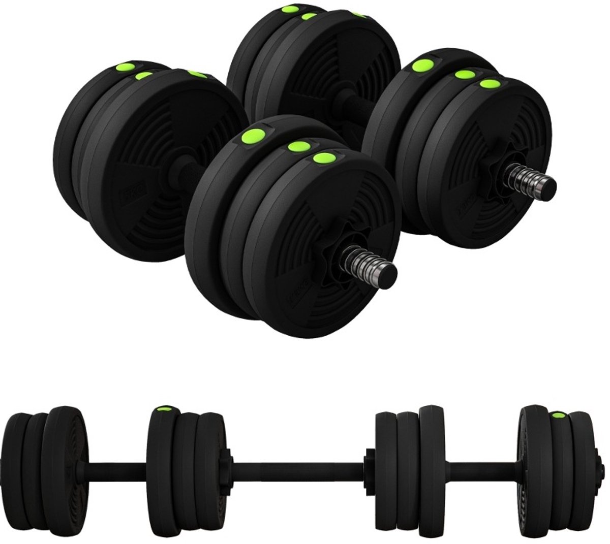 COVREO Halterset 20 kg, zwart groen, kunststof, verstelbaar 2-in-1