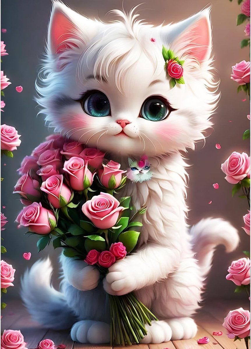 Leuke kitten Diamond Painting kits voor volwassenen, 5D witte kat