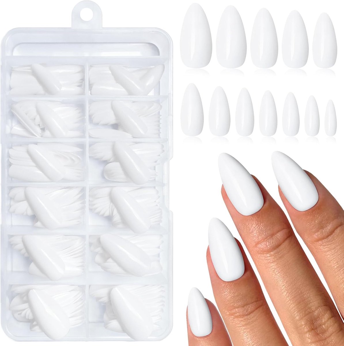 240 stuks witte amandel press-on nagels middelgrote valse nagels