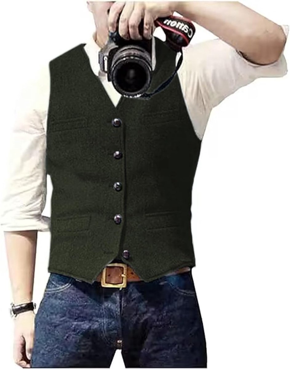 Casual wollen vest met visgraatpatroon voor onder pak, v-hals