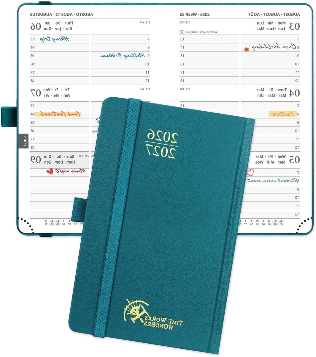Pocket Agenda 2026-2027 - Weekplanner School Planner - Afspraken Plannen - 17 Maanden Overzicht - 16 x 105 cm - Pacificgroen