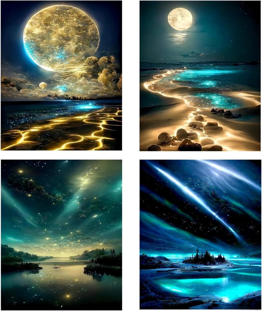 Nian 4 stuks 5D diamantschilderset voor volwassenen, diamond painting