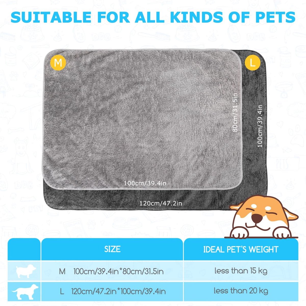 2 Stuks Wasbare Zachte Duurzame Deken voor Honden en Katten, voor Honden, Katten, Konijnen en Andere Huisdieren, Donkergrijs en Lichtgrijs, 120 * 100 cm