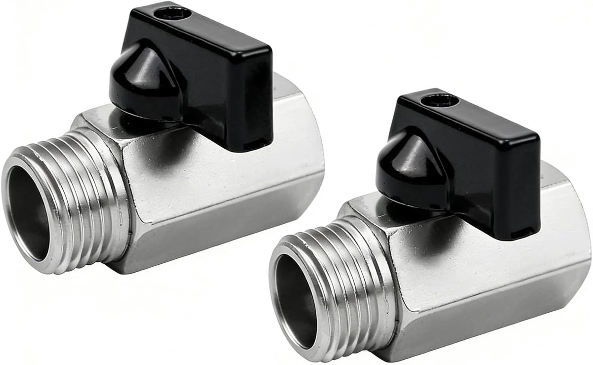 2 stuks, 1/2 inch, mini-kogelkraan, 1/2 inch, voor buisaansluiting