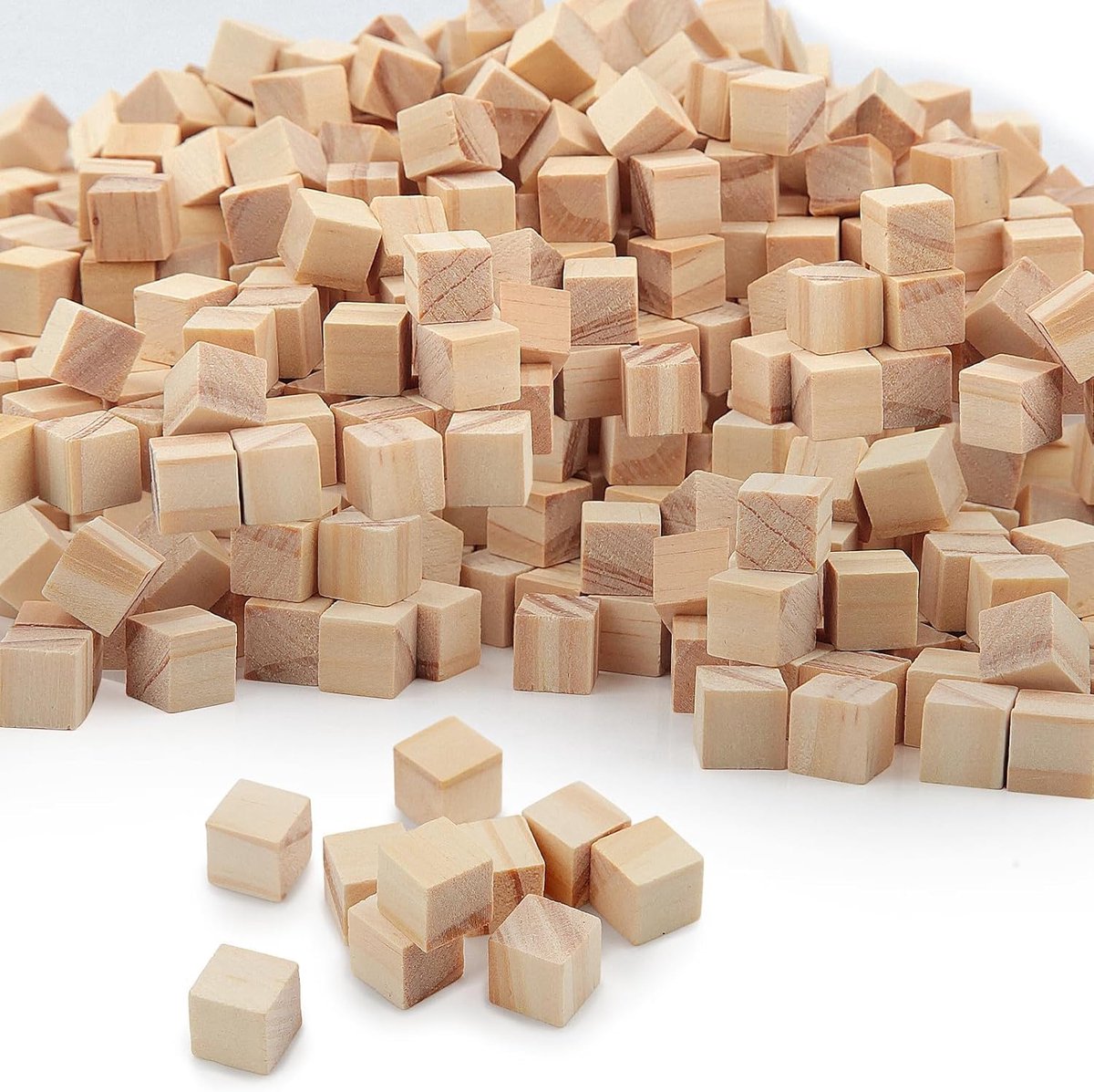 600 stuks houten blokjes, 10 mm, blanco, houten blokken, natuurlijke