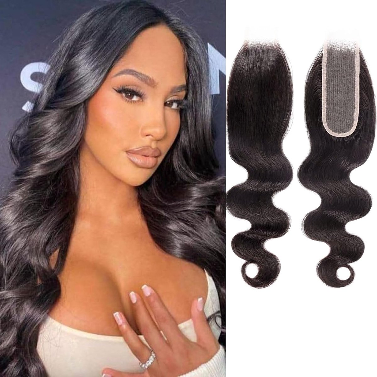 2x6 Lace Closure Human Hair Sew in 14 Inch Body Wave Braizlian Baby