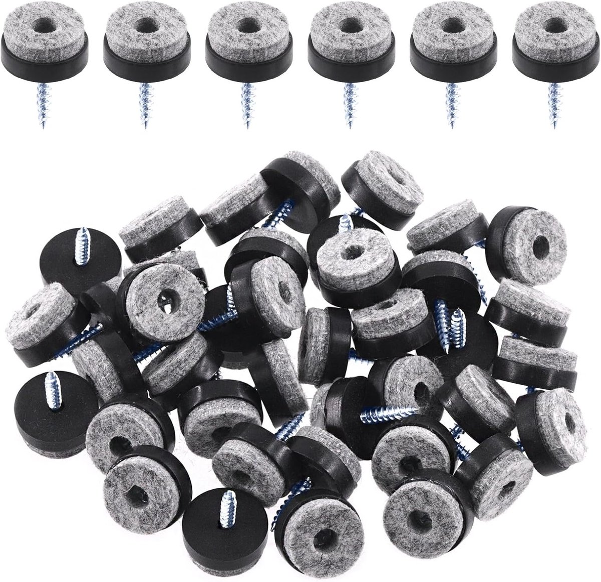 40 stuks zwart vilt meubelpads, 20 mm ronde antislip, krasbestendig, opschroefbare vilten pad vloerbeschermer voor houten poten van stoel tafel bank