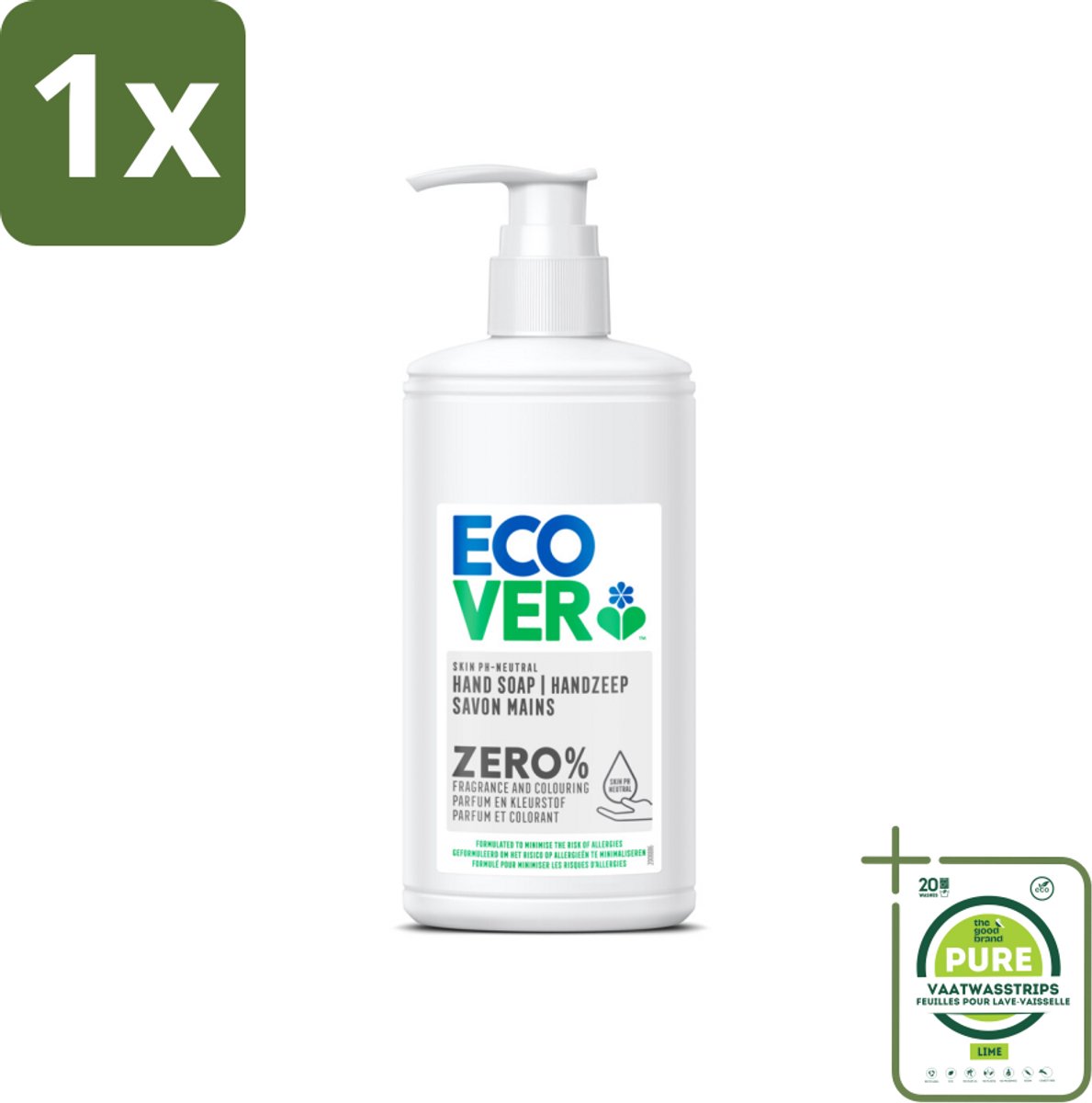 1 x Ecover - Handzeep ZERO - Parfumvrij - 250 ml - Handzeep - Gevoelige Huid - Parfumvrij - Hypoallergeen - Biologisch Afbreekbaar