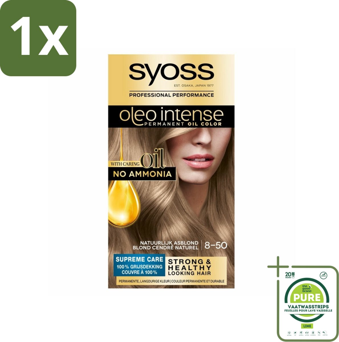 1 x SYOSS - Oleo Intense 8-50 - Haarverf - Permanente Haarkleuring - Natuurlijk Asblond - Langdurige Kleur - Permanente Haarkleuring - Haarkleur - Olie-formule - Grijsdekking - Arganolie