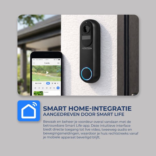 AFINTEK Plus Smart Life Draadloze Video Deurbel - Deurbel Met Camera - 5Ghz WiFi - Incl. Ontvanger - Tuya & Smart Life App - Ingebouwde Accu — afbeelding 3