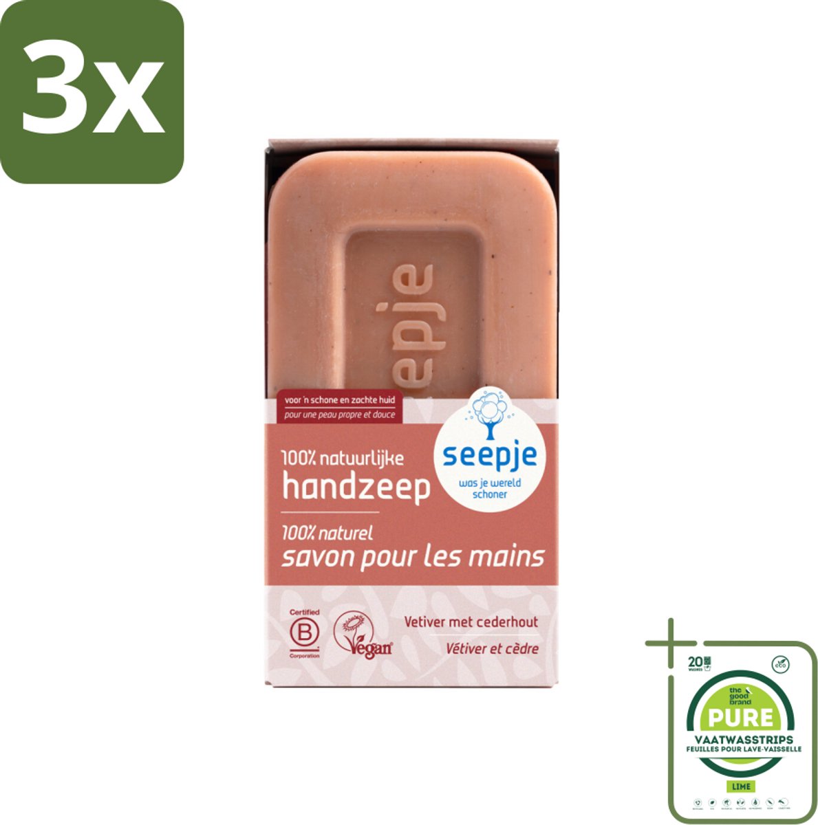 3 x Seepje - Handzeep - Duurzaam & Milieuvriendelijk - Vetiver met Cederhout - 120 gr - Grootverpakking - Handzeep - Vaste Zeep - Biologische Zeep - Duurzame Zeep - Milieuvriendelijke Zeep