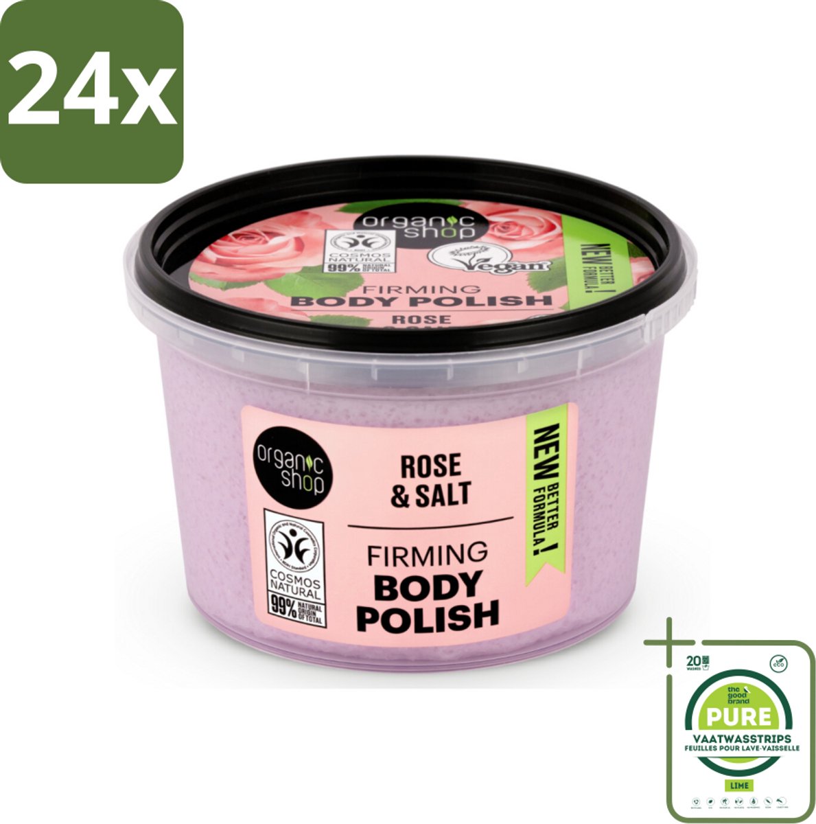 Organic Shop - Body Scrub Rose - Hydraterend en Verzorgend - 250 ml - Voordeelverpakking - 24 stuks - Lichaams Scrub - Peeling
