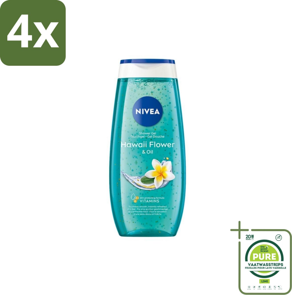 NIVEA - Douchegel - Hawaii Bloem & Olie - Verzorgend & Verfrissend - 250 ml - Voordeelverpakking - 4 stuks - NIVEA douchegel - Douchegel Hawaii