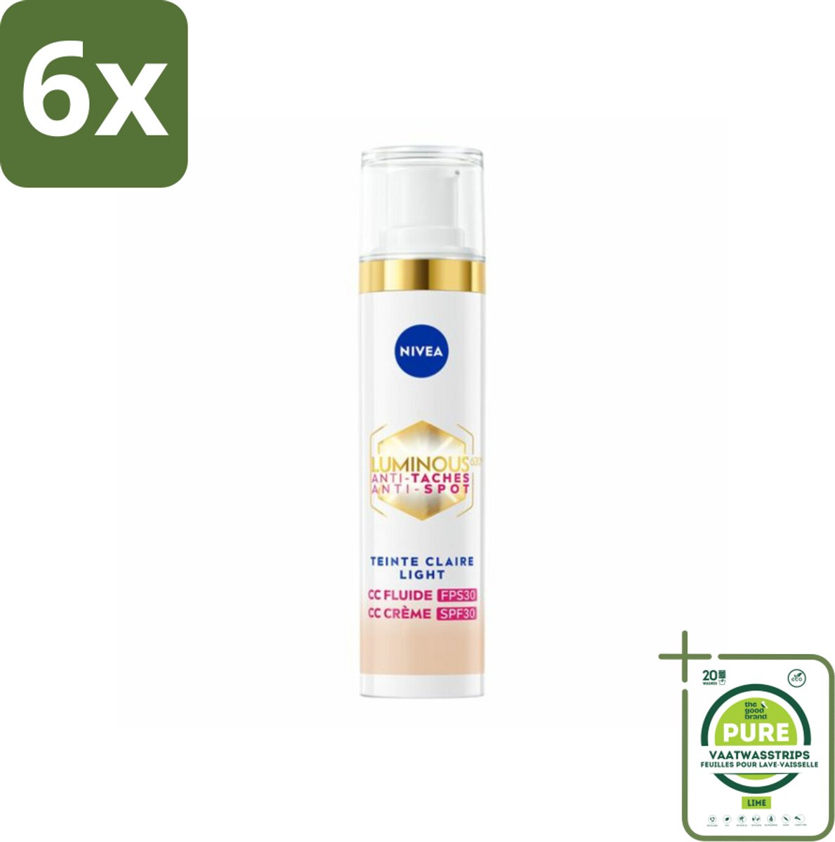 NIVEA - Cellular LUMINOUS630 CC Crème Licht - Gekleurde Dagcrème - Tegen Pigmentvlekken - SPF 30 - 40 ml - Voordeelverpakking - 6 stuks - Gekleurde dagcrème - Anti-pigmentvlekken