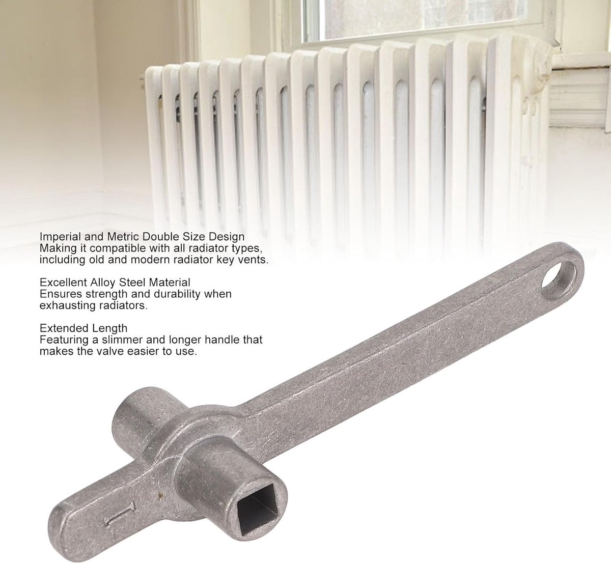 Radiatorklepsleutel - Ontluchtingssleutel - Radiatoren Ontluchten - Lange Handgreep - 5x5 mm - Zilver