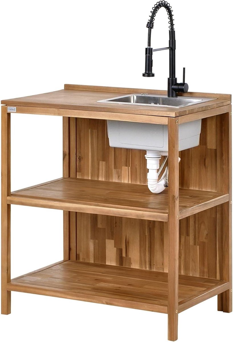 Buitenkeuken met Kraan - Tuin Keuken Eiland - Buiten Koken - Acaciahout Constructie - 80x50x133 cm - Bruin