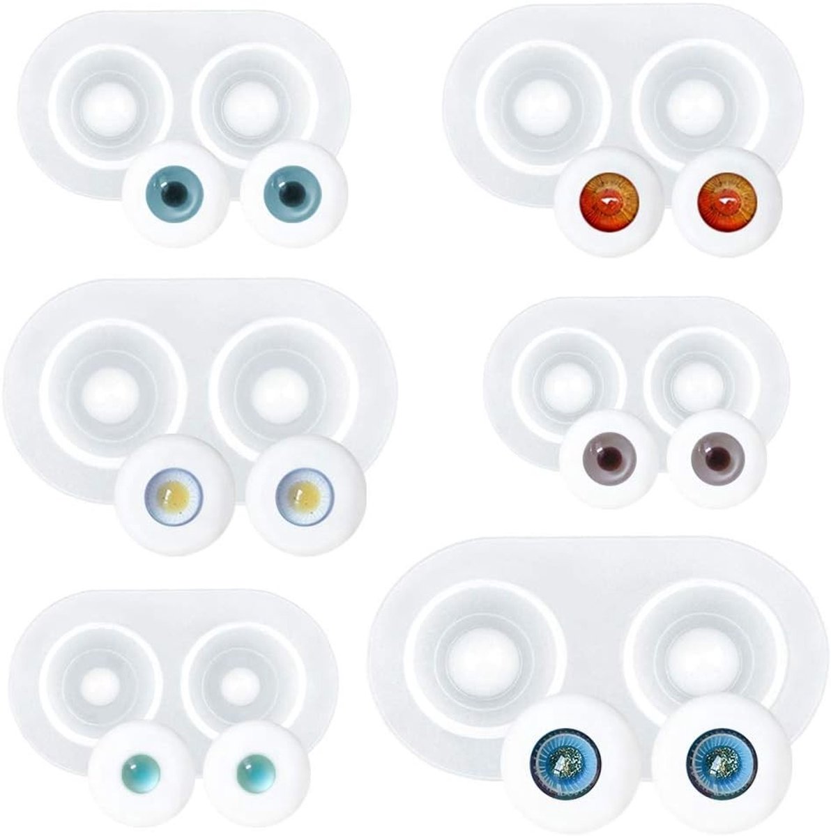 Set van 6 Siliconen Mallen voor Ogen, Ideaal voor DIY Craft Projecten en BJD Poppen met Duidelijke Pupil en Eyeball Dome Design