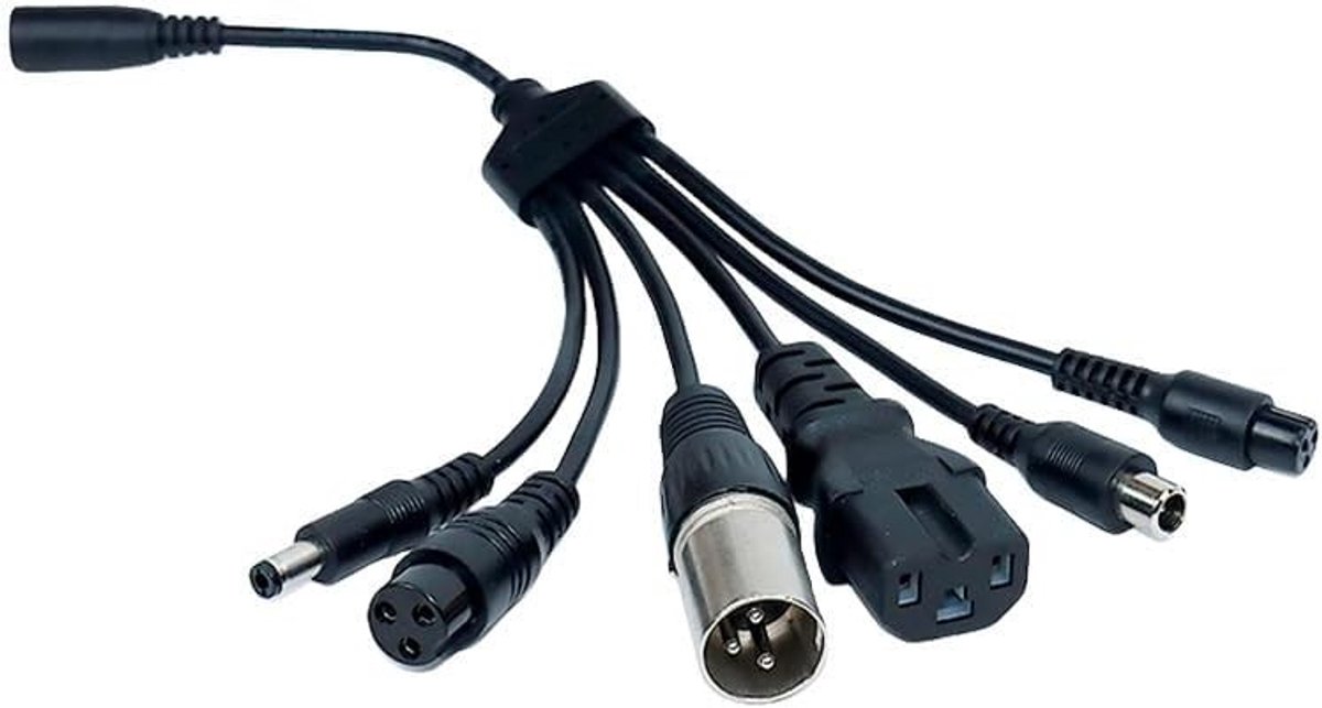 Multifunctionele 6-in-1 Oplaadkabel 20 cm met Luchtvaartplug GX12/GX16, XLR 3-Pin en DC 5525 voor Kleine Huishoudelijke Apparaten en Scooters