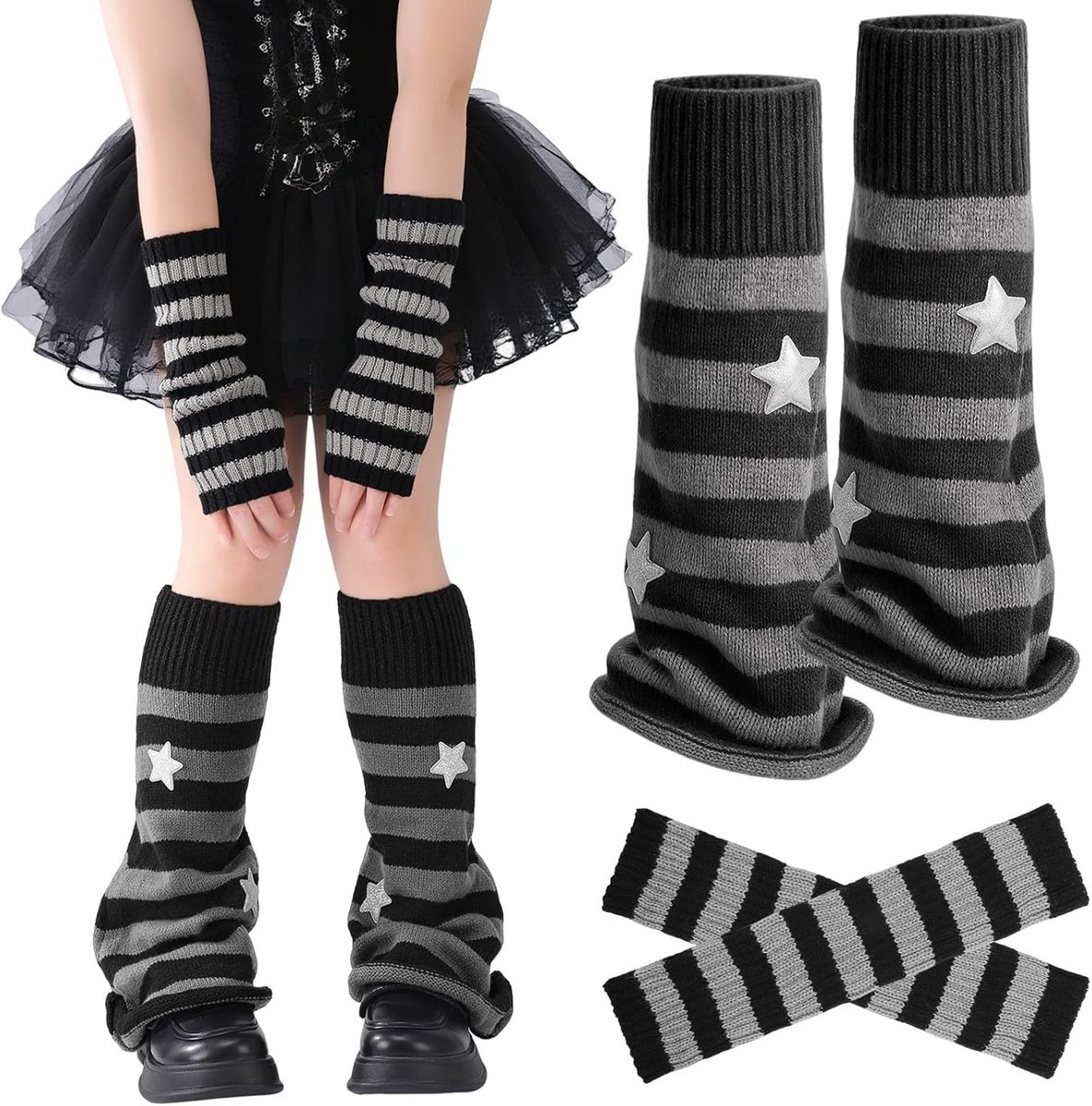 Retro Legwarmers en Armwarmers Set voor Dames, Zacht en Elastisch, Perfect voor Dans, Yoga en Streetwear (Zwart)