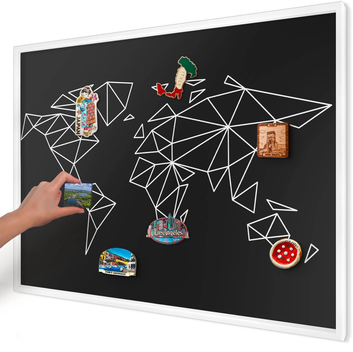 Artprintcave Zwart Magneetbord mit Witte Lijst - 100x70 cm - Wereldkaart Magnetische Organizer - Geometrische Magneetbord Voor Keuken - Geometrie