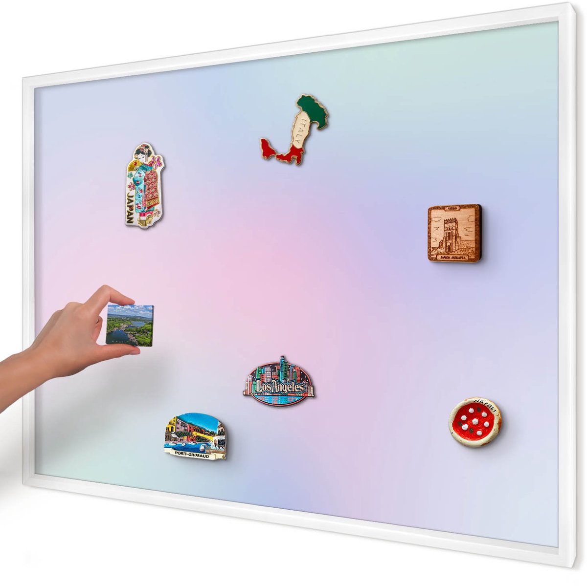 Artprintcave Blauw Magneetbord mit Witte Lijst - 100x70 cm - Pastelkleurige Overgang Magneet Bord mit Frame - Minimalist Magnetisch Bord Voor Magneten - Abstractie