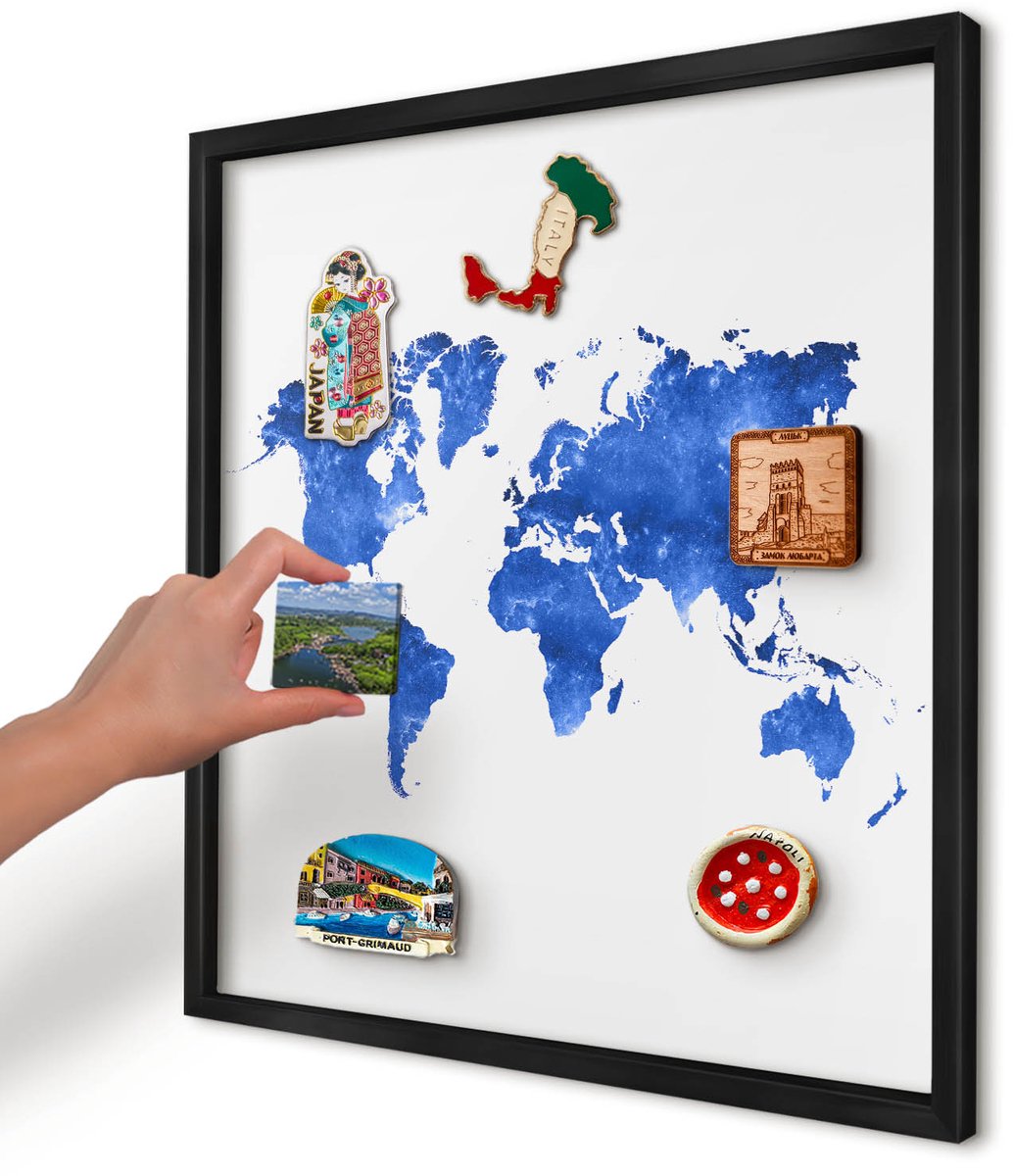 Artprintcave Blauw Magneetbord mit Zwart Frame - 50x50 cm - Wereldkaart Wandbord Magnetisch - Abstract Magnetisch Bord Voor Magneten - Kaarten
