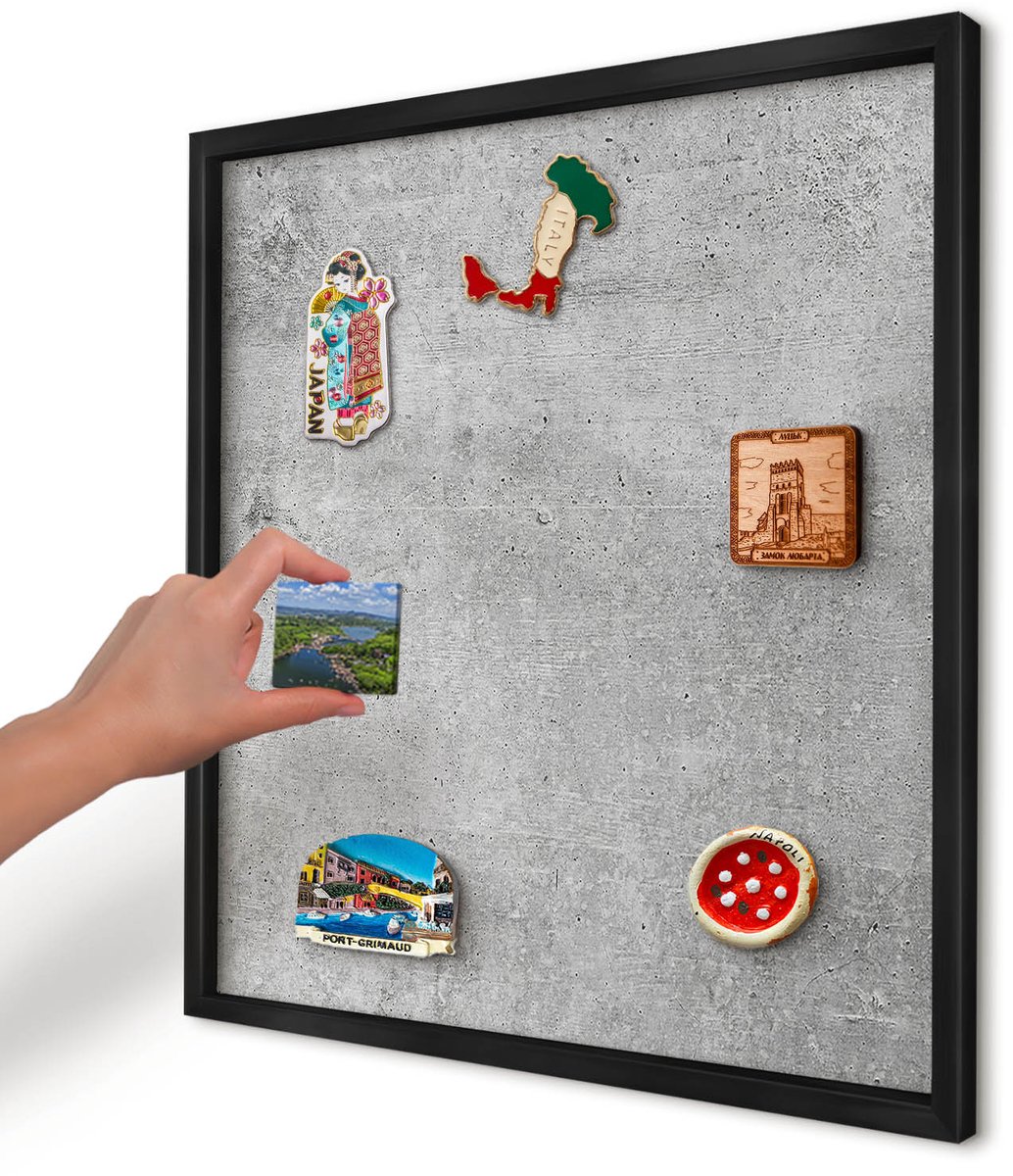 Artprintcave Grijs Magneetbord mit Zwart Frame - 50x50 cm - Betonpatroon Magnetisch Bord Voor Magneten - Industrieel/Loft Wandbord Magnetisch - Texturen