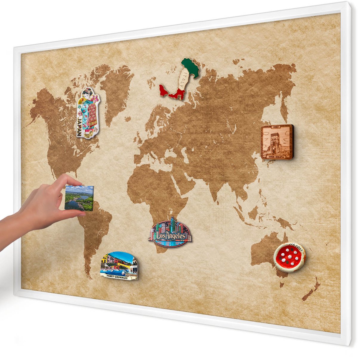 Artprintcave Beige Magneetbord mit Witte Lijst - 100x70 cm - Vintage Kaart Magneetbord Voor Keuken - Vintage Notitiebord - Kaarten