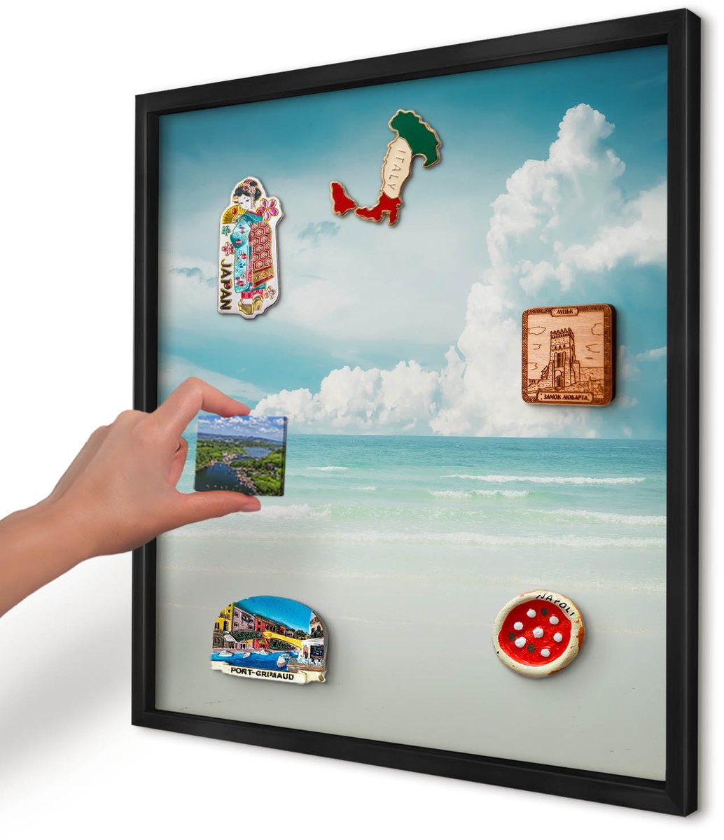 Artprintcave Blauw Magneetbord mit Zwart Frame - 50x50 cm - Maritieme Harmonie Magnetische Organizer - Fotografisch Notitiebord - Landschappen