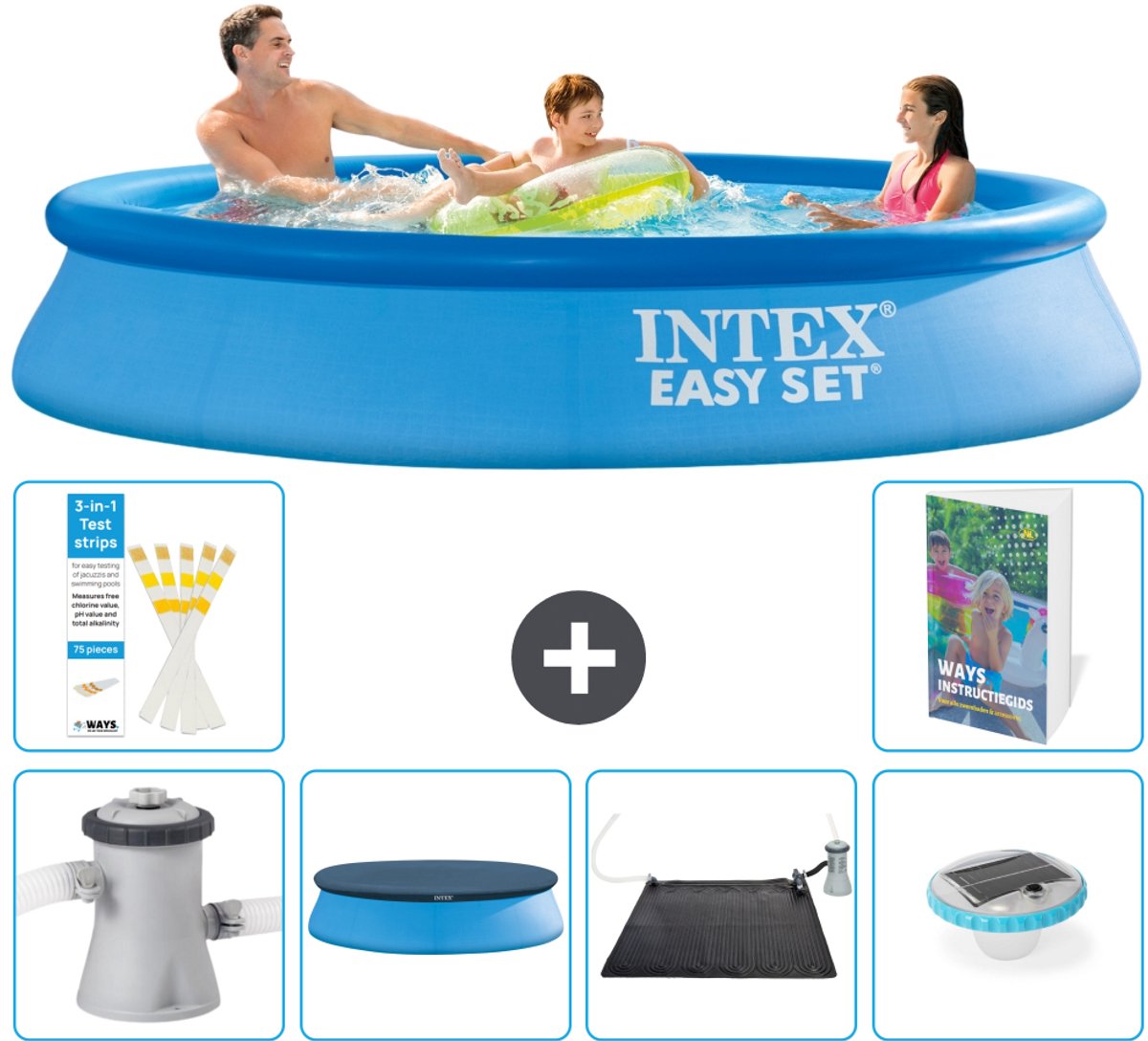 Intex Rond Opblaasbaar Easy Set Zwembad - 305 x 61 cm - Blauw - Inclusief Pomp - Afdekzeil - Solar Mat - Verlichting - 7-delig