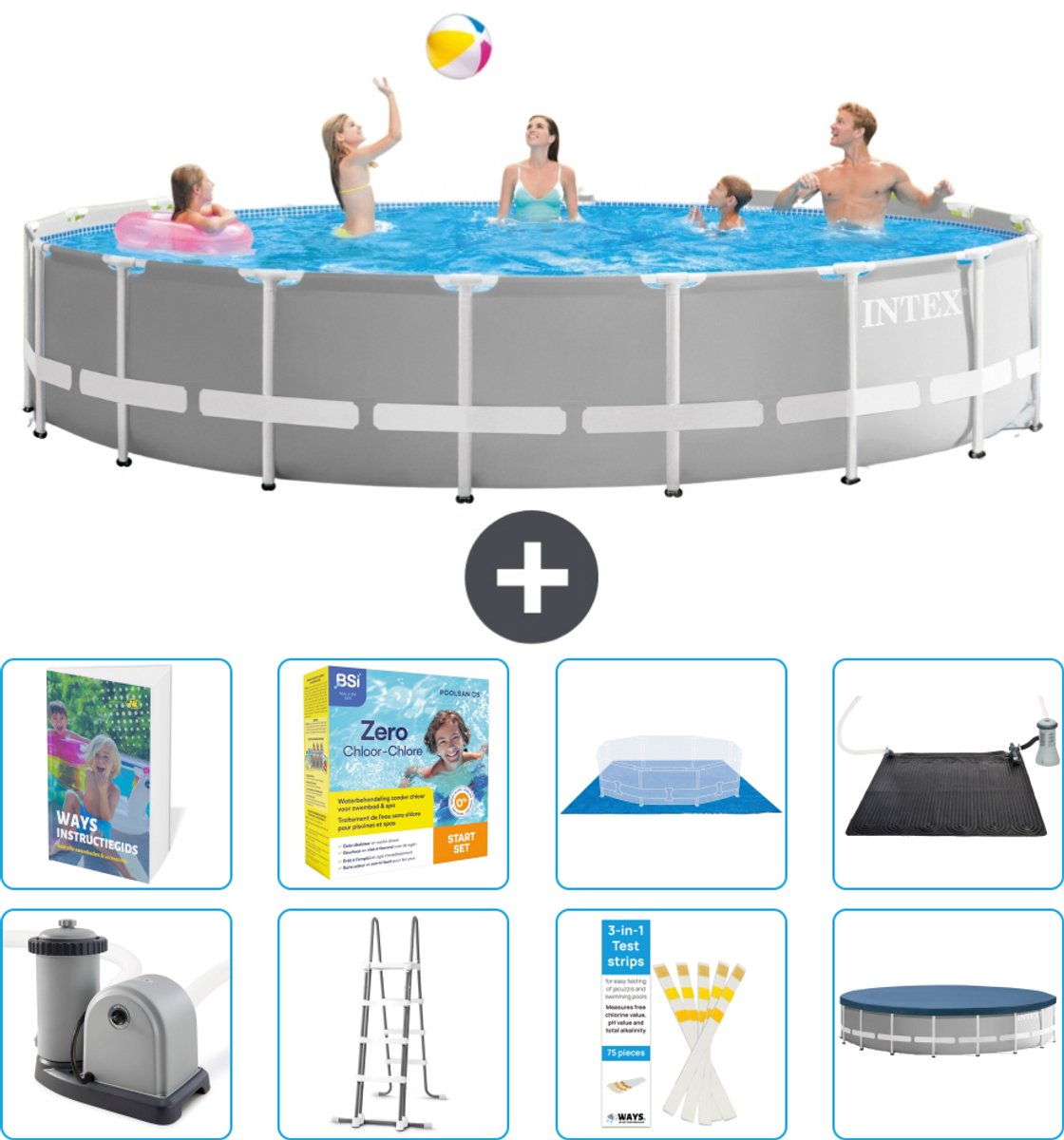 Intex Rond Prism Frame Zwembad - 548 x 122 cm - Grijs - Inclusief Pomp - Ladder - Grondzeil - Afdekzeil - Onderhoudspakket - Solar Mat - 9-delig
