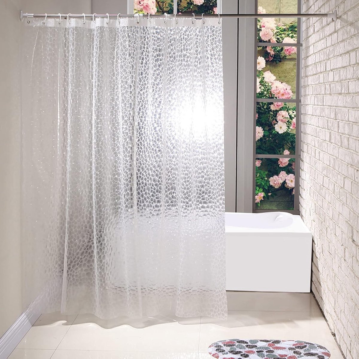 SnelShoppen - Douchegordijn 180 x 180 cm, Anti-Schimmel Dikke EVA Douchegordijnen, PVC Vrij, Milieu Vriendelijk, Wasbaar, 3D Waterdicht met 12 Ringen