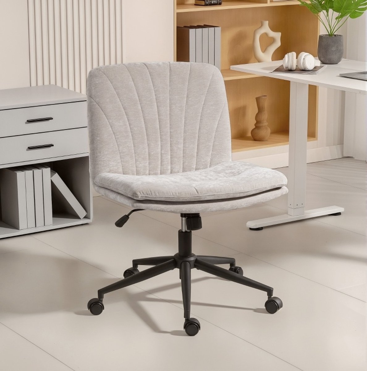 COVREO Bureaustoel 62x67x83-93 cm beige, chenille stof zonder armleuningen