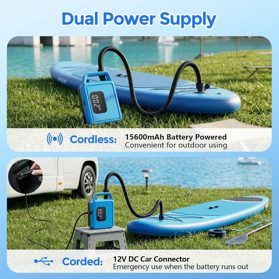 Elektrische SUP Pomp - Luchtpomp Kajak - Water Sporten - Intelligente Inflatie - 20 PSI - Blauw — afbeelding 5